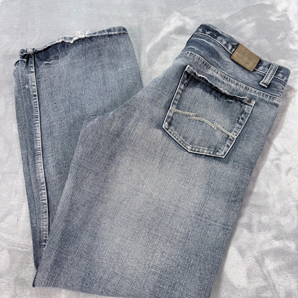 Flypaper Jeans Mens 36x34 Lowrise Bootcut Medium Wash Distressed Denim Blue‎